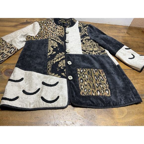 VINTAGE Ali Miles Tapestry Patchwork Jacket Animal Print 3/4 Sleeve Size Small - Picture 3 of 15